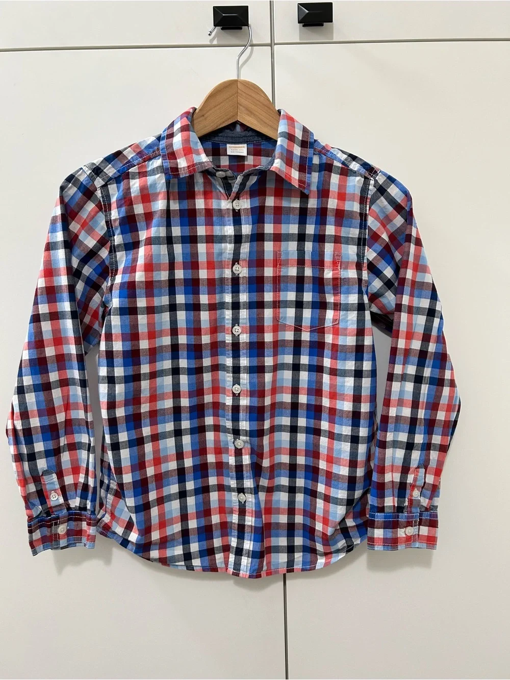 Gymboree Red, Blue, Black & White Plaid Button-Down Shirt Preppy Fall School